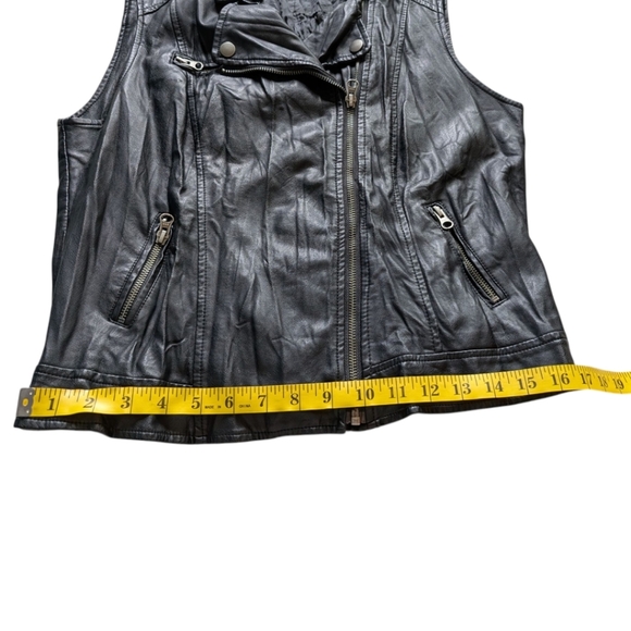 ROCK & REPUBLIC Moto Vest Grunge 90s Goth Rocker Women L Vegan Leather Black - Picture 12 of 13